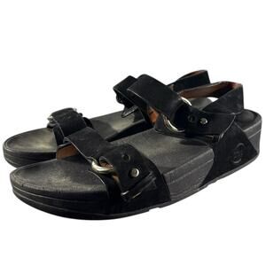 Fit Flop Women’s Lulu Resin-Buckle Leather Back-Strap Sandals Black Size 9